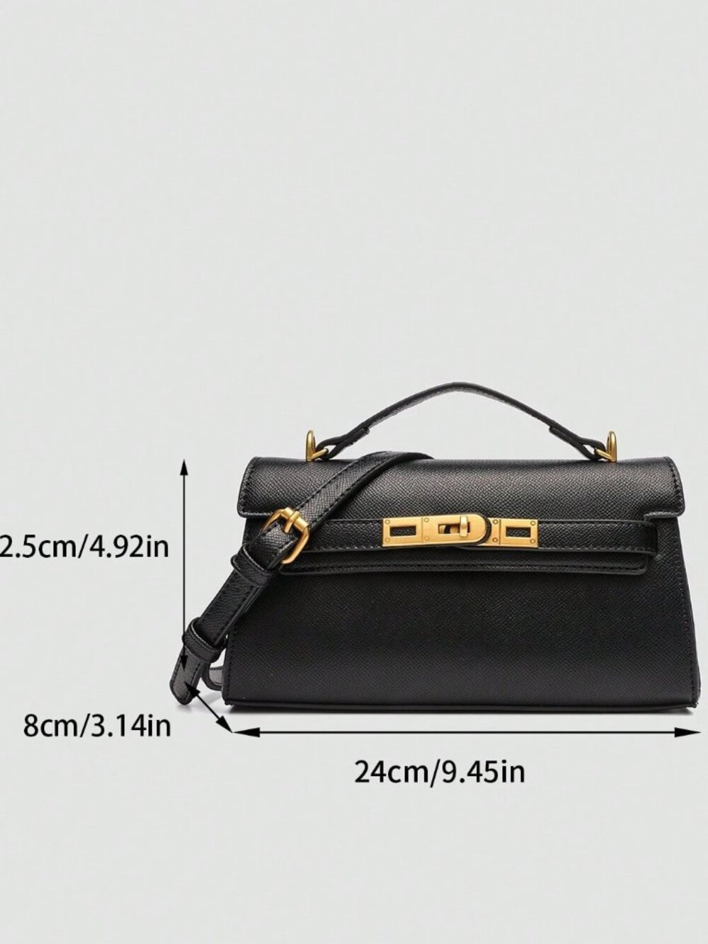 Black Fashionable Women's Plain Square Top Handle Shoulder Bag - Picture 9 of 9